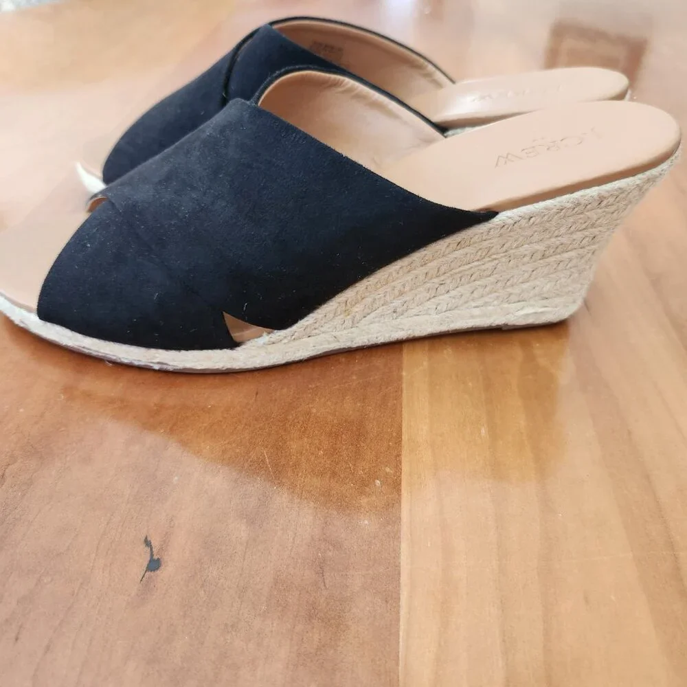 J. Crew Crisscross Mule Espadrille‎ Wedges Black Slide Sandals BH223 Size 11 NEW